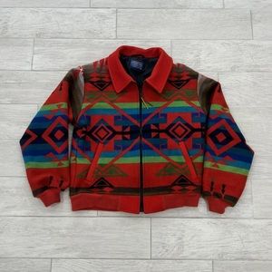 Vintage Pendleton High Grade Western Wear Bomber Red Aztec Jacket Men’s Size M